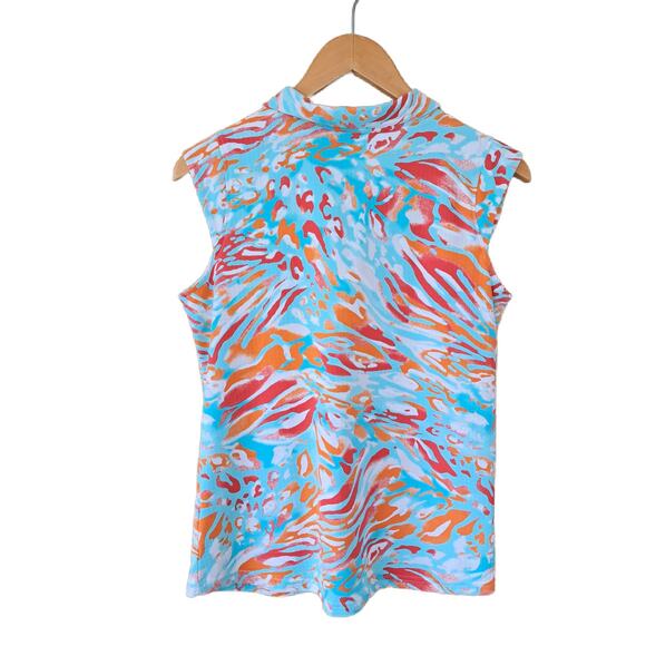 IBKUL ICIKULS Sleeveless Cooling Polo Top Large Blue Orange Animal Print Tennis - Picture 6 of 6